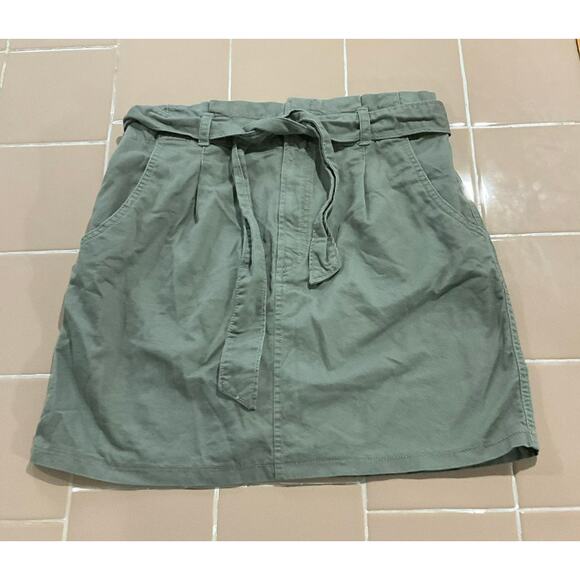 Loft Green Paper Bag Tie Waist Skirt Size 8 Medium Pockets Cotton Elastic Waist - Picture 6 of 6